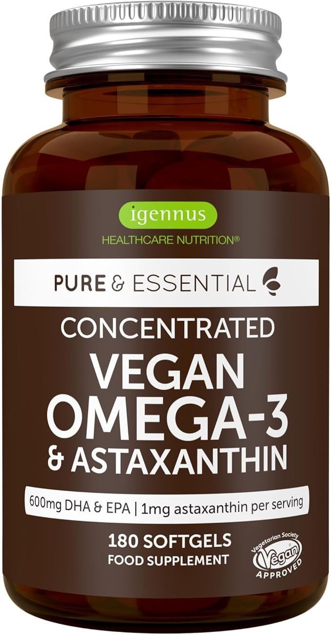 Vegan Omega-3 Algae Oil with DHA & EPA – 180 Softgels by Igennus